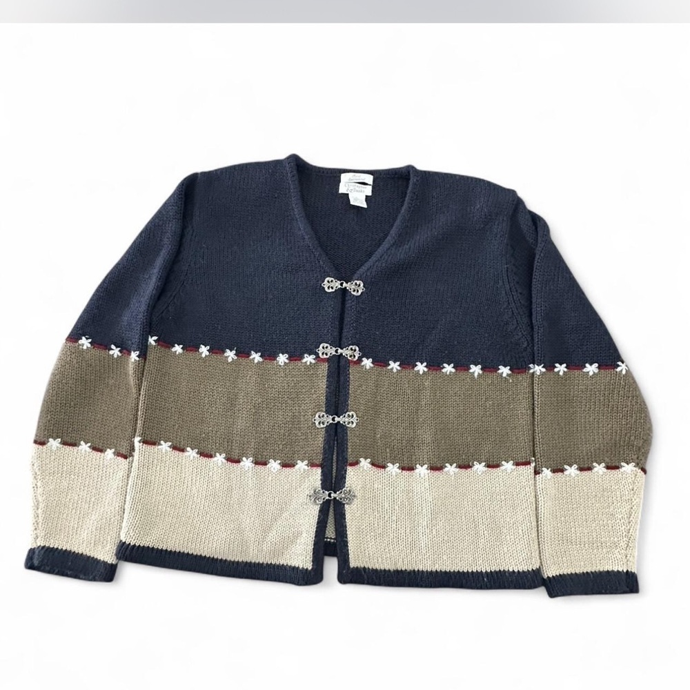 Christopher & Banks women’s‎ Navy, Olive, and Cream Cardigan